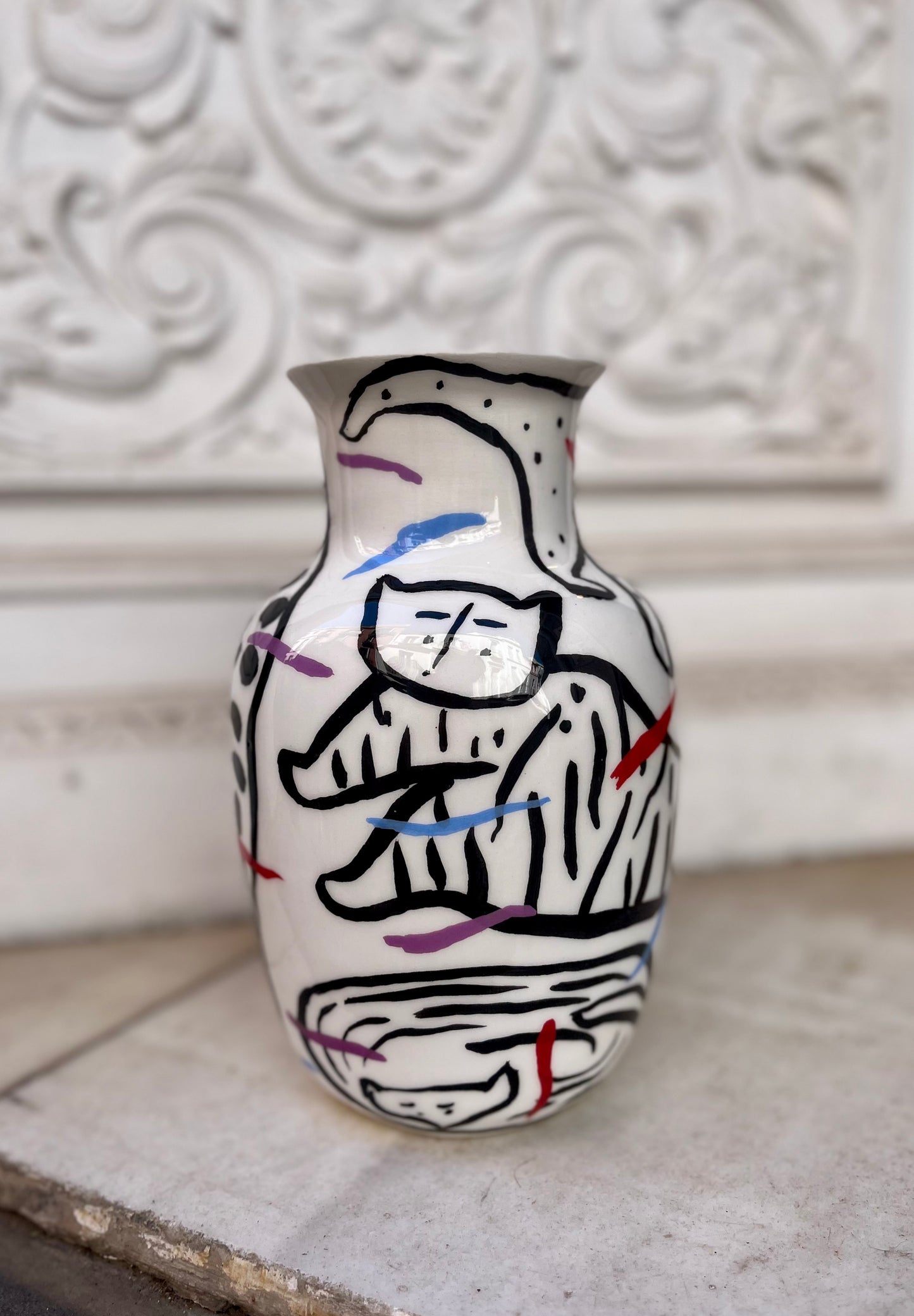 Jarrón chino Gatos y figura