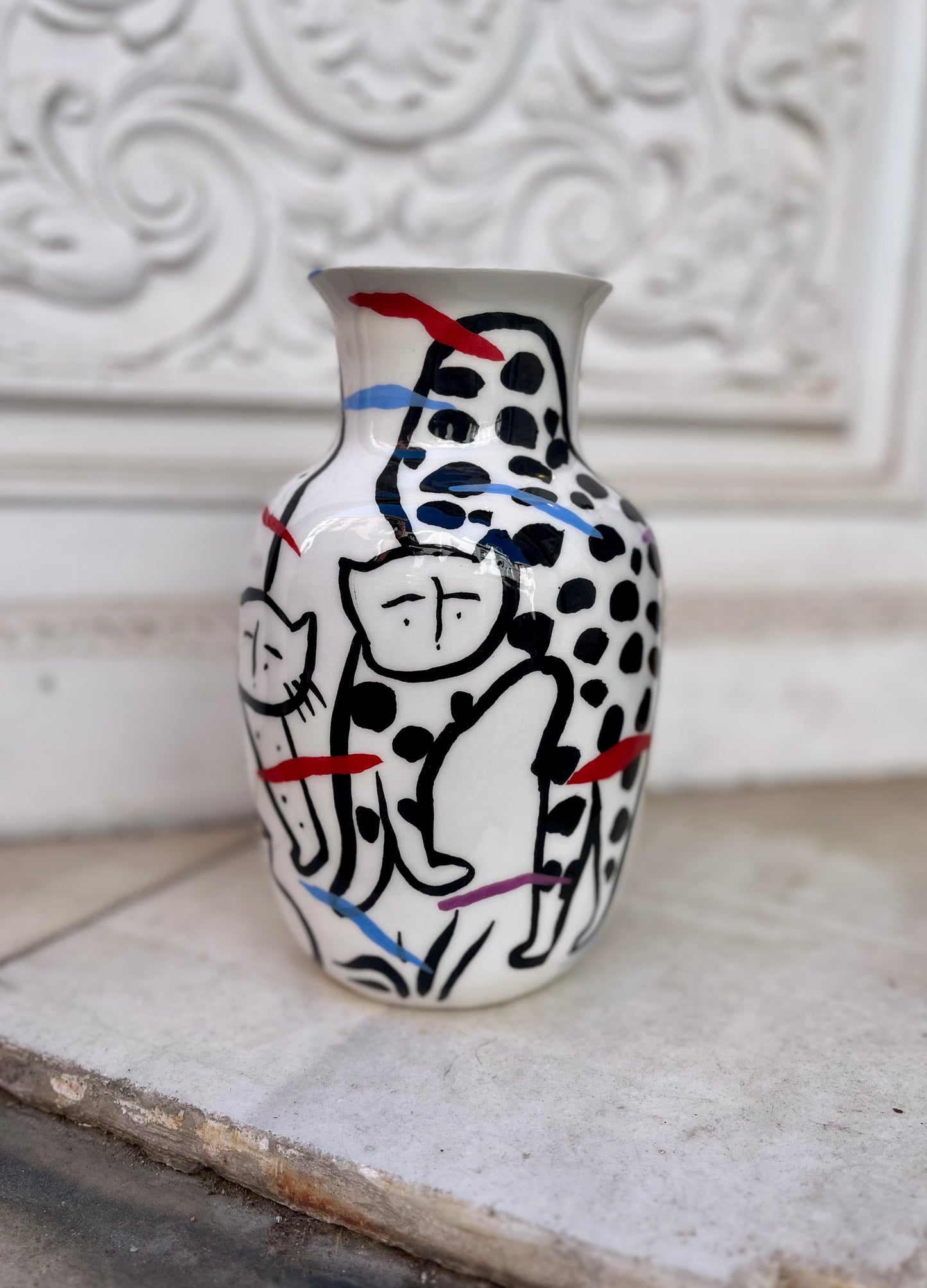 Jarrón chino Gatos y figura