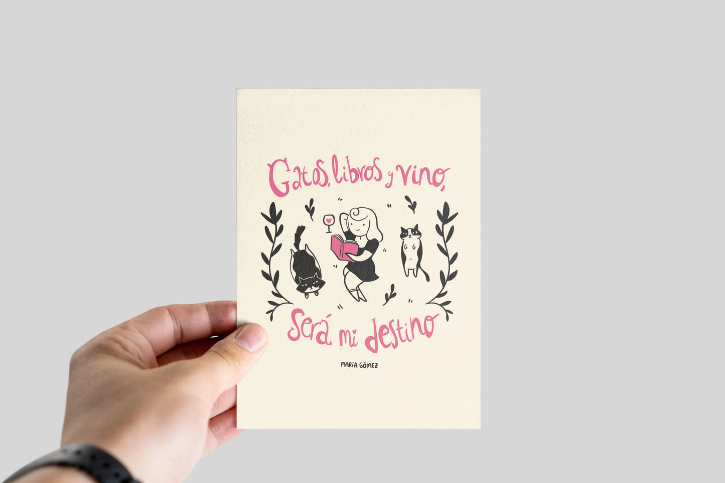 Gatos, libros, vino x María Gómez