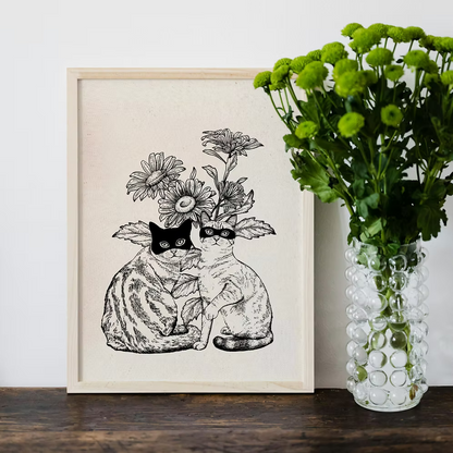 Two cats and flowers